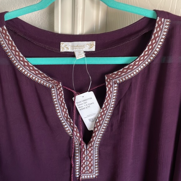 New with tag 1X Dark purple tunic with brown and white embroidery detail. - Picture 2 of 6